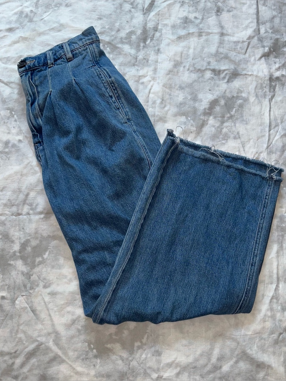 We The Free Free People Raw Hem Wide Leg Pleated Trouser Jeans